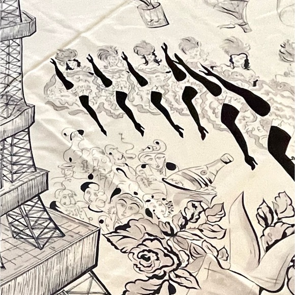 Dana Buchman Vintage 1997 Paris Square Scarf | Bonne Annee |Silk | Blk/Wht/Gray - Picture 6 of 7